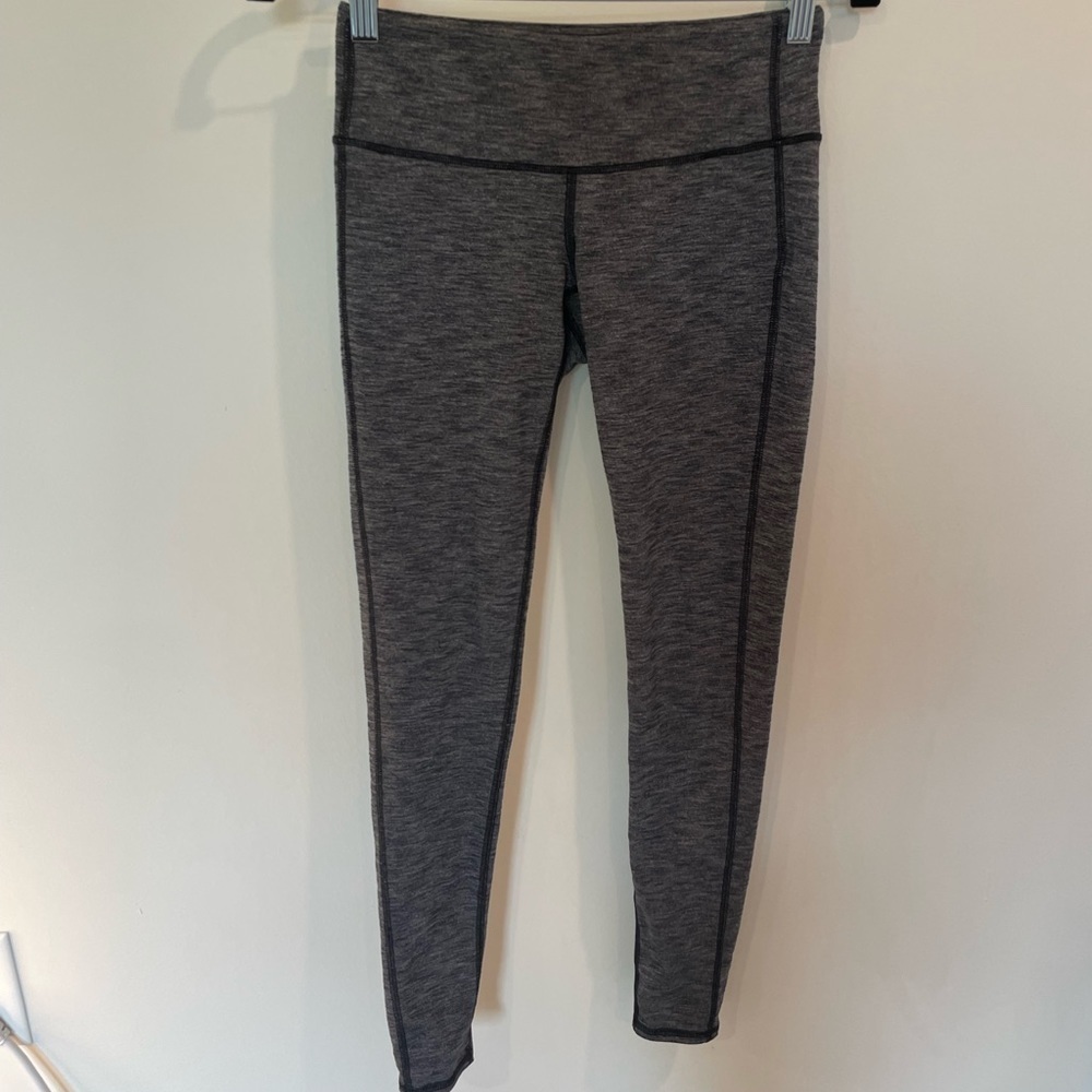 Athleta Grey Leggings With Black Seam Trim